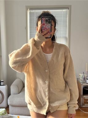 Vintage Lord Jeff 100% virgin wool cream cardigan / made in USA
